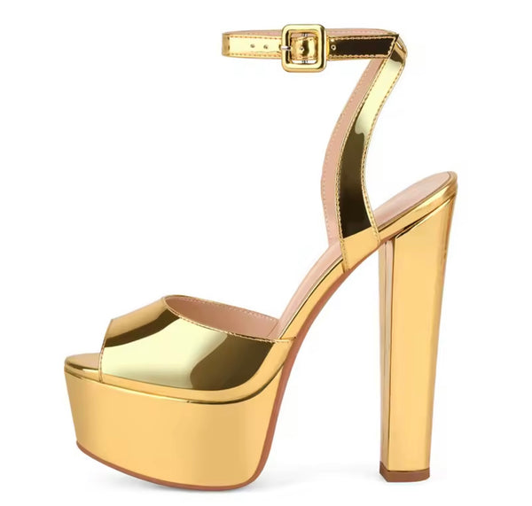Women Patent Leather Platform High Heel Ankle Strap Sandals