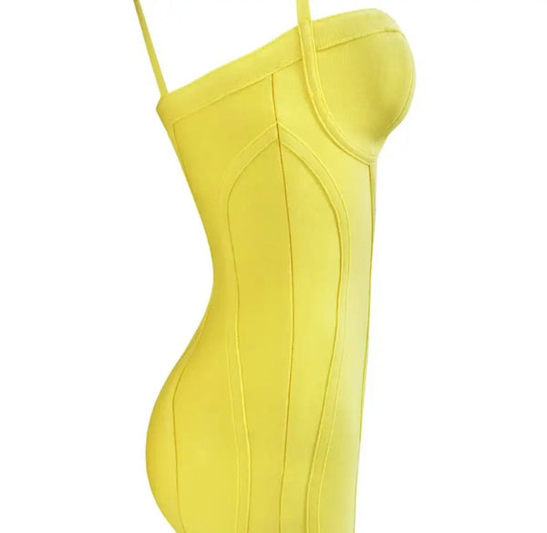 Women Yellow Sexy Sleeveless Ruffled Dress