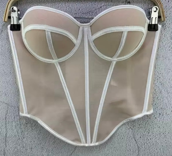 Women Fashion Sleeveless Corset Mesh Tank Top