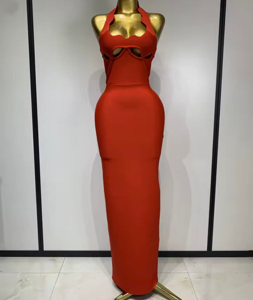 Women Sexy Halter Sleeveless Cut Out Maxi Dress