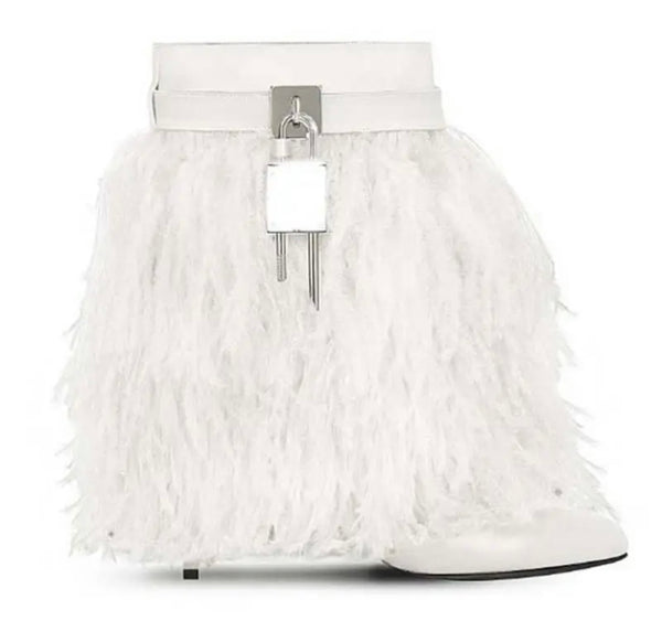 Women Fashion Faux Fur Buckled Lock High Heel Ankle Boots