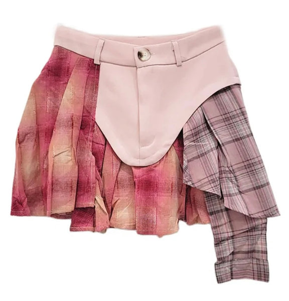 Women Fashion Color Plaid Patchwork Skirt