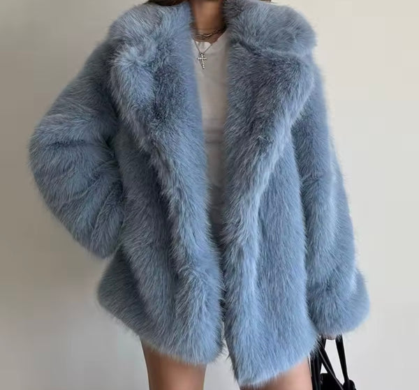 Women Fashion Color Faux Fur Warm Jacket