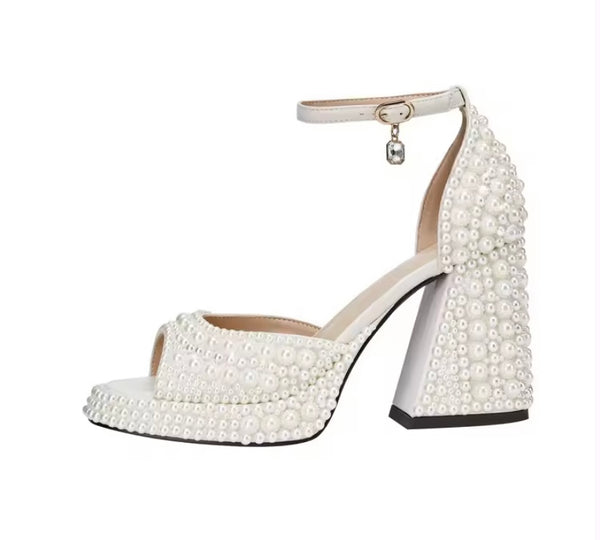 Women Fashion Beaded Bling Platform Ankle Strap Sandals