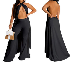 Women Sexy Halter Open Back Sleeveless Two Piece Pant Set