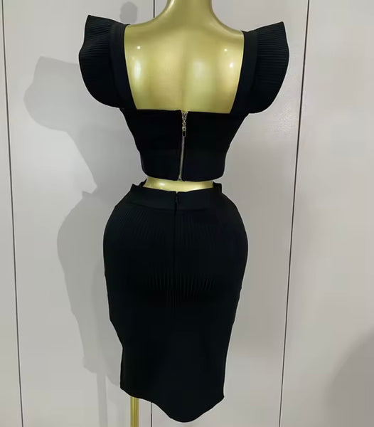 Women Sexy Ruffled Sleeveless Crop Two Piece Skirt Set