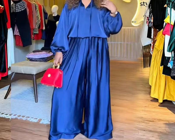 Women Color Fashion Full Sleeve Two Sleeve Wide Leg Pant Set