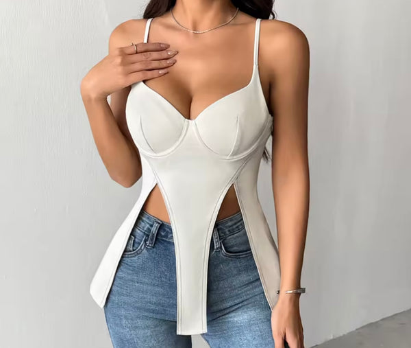 Women White Sleeveless Split Top