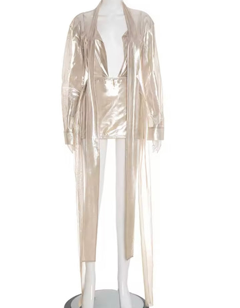 Women Sexy Deep V-Neck Tassel Ruched Full Sleeve Dress