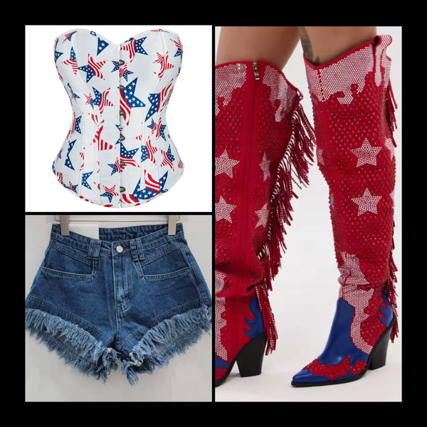 Women Fashion Color Fringe Denim Shorts