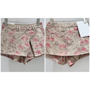 Women Fashion Khaki Floral Denim Wrap Skirt
