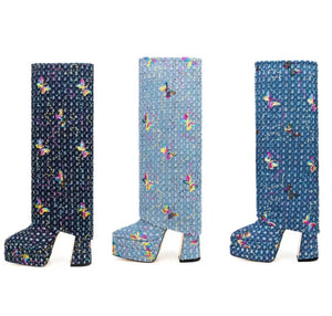 Women Fashion Platform Butterfly Denim Knee High Boots