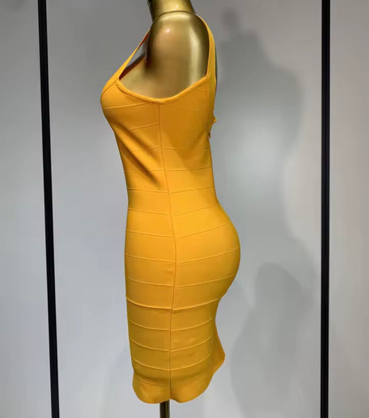 Women Sleeveless Orange Sexy Bandage Dress