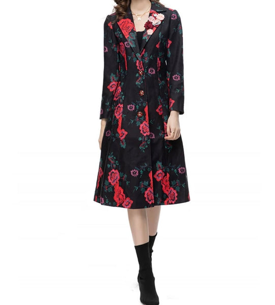 Women Fashion Floral Trench Jacket