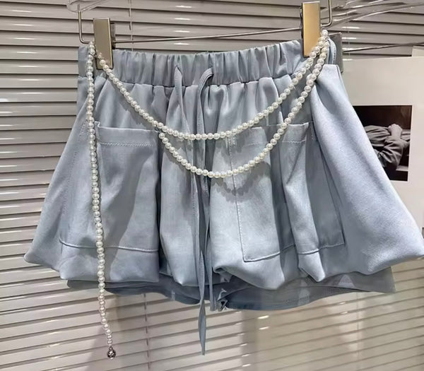 Women Sexy Strapless Pearl Color Patchwork Two Piece Skirt Set