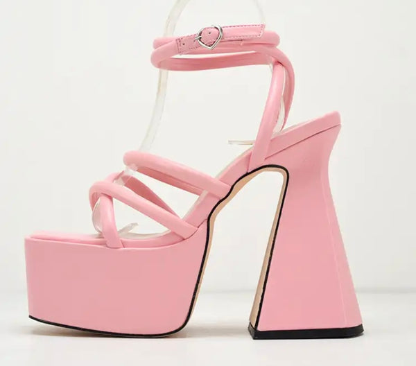Women Fashion Square Toe Color Platform Ankle Strap Sandals