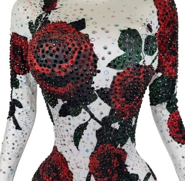 Women Sexy Rose Bling Full Sleeve Jumpsuit