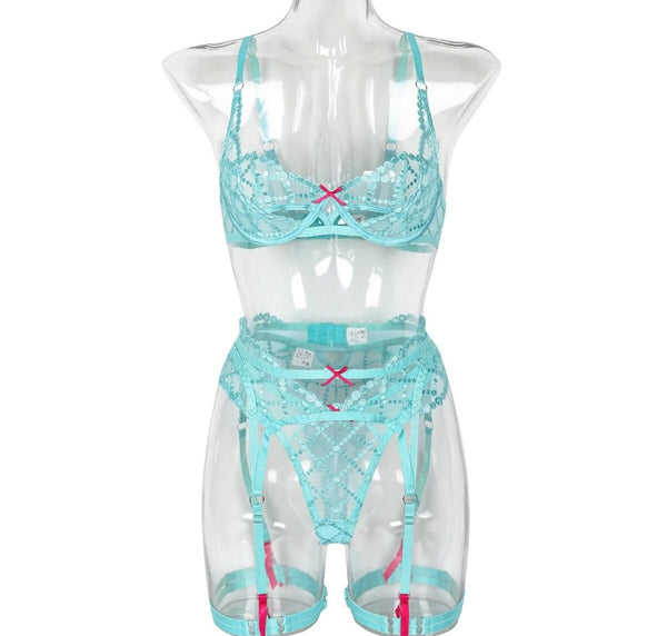 Women Sexy Bow Mesh Lingerie Set