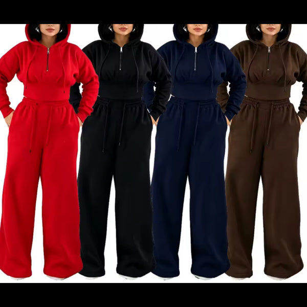 Women Hooded Open Lace Up Back Two Piece Pant Set
