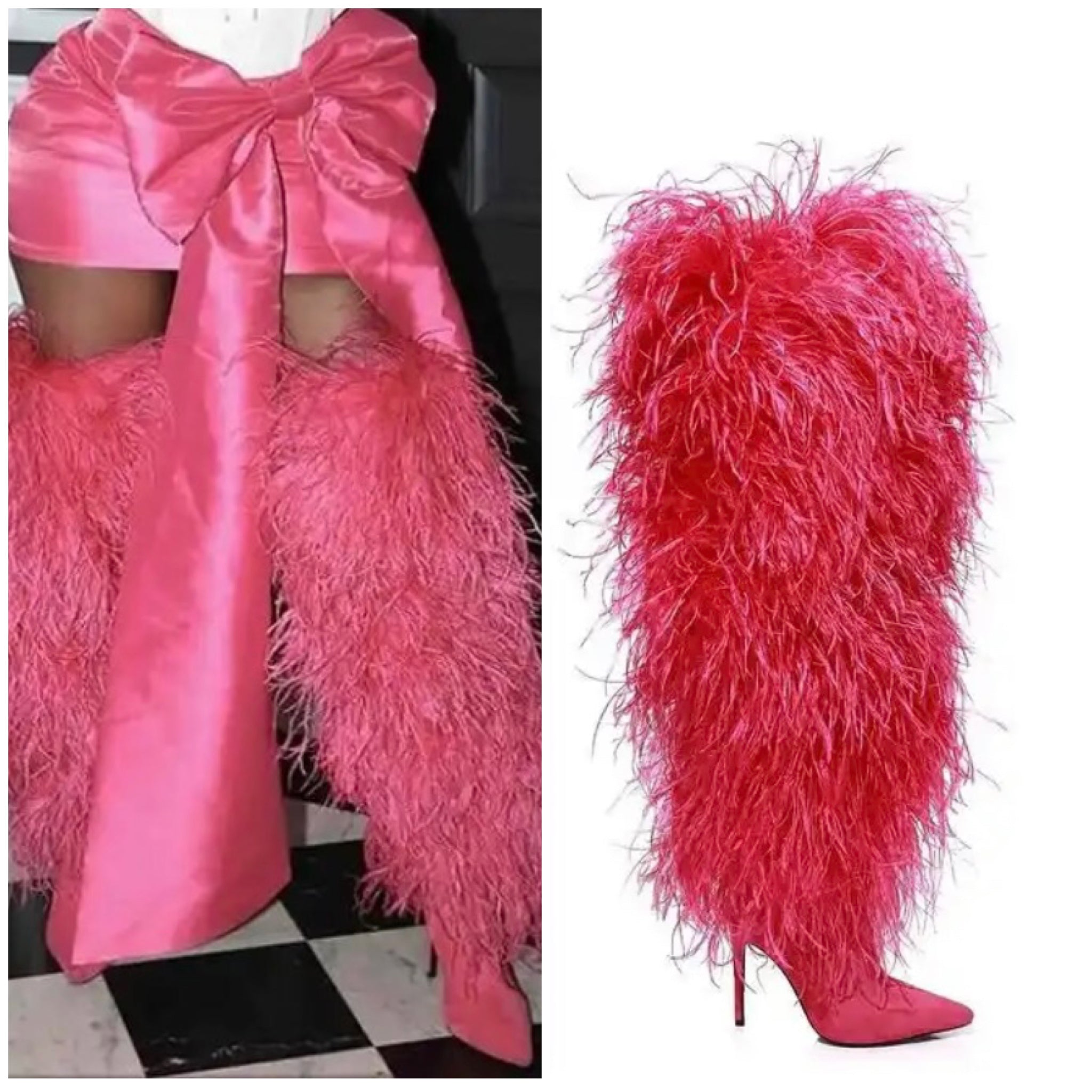 Women Fashion Pink Faux Fur Over The Knee Boots