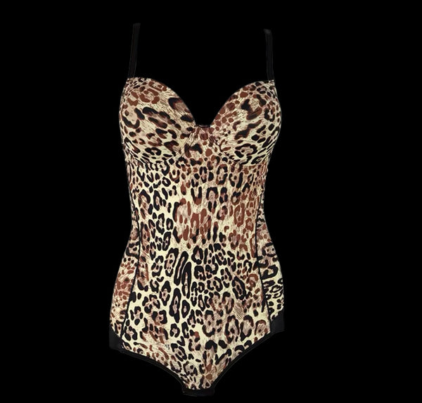 Women Sexy Sleeveless Leopard Mesh Bodysuit Lingerie