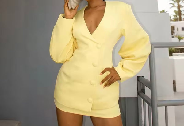 Women Color Fashion Button Up Blazer Jacket
