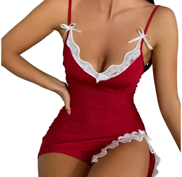 Women Sexy Sleeveless Color Patchwork Satin Nightgown