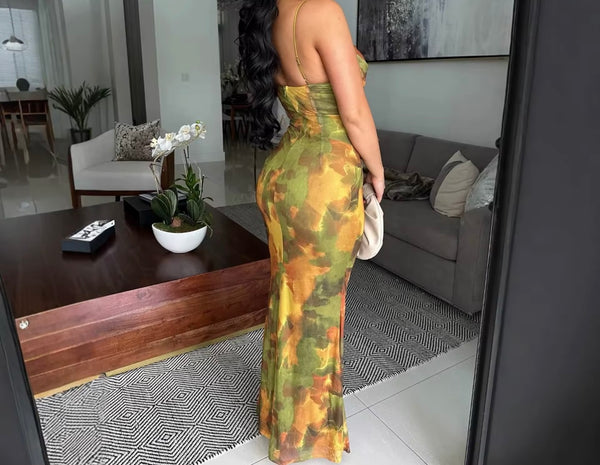 Women Sexy Sleeveless Color Printed Maxi Dress