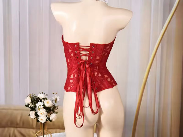 Women Sexy Fashion Strapless Lace Corset Top