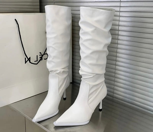 Women Pointed Toe Fashion Ruched Boots