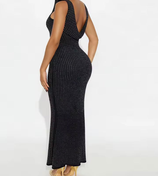 Women Sexy Sleeveless Bling Solid Color Maxi Dress