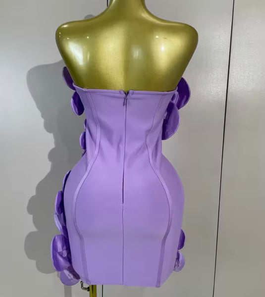 Women Sexy Floral Strapless Rhinestone Dress
