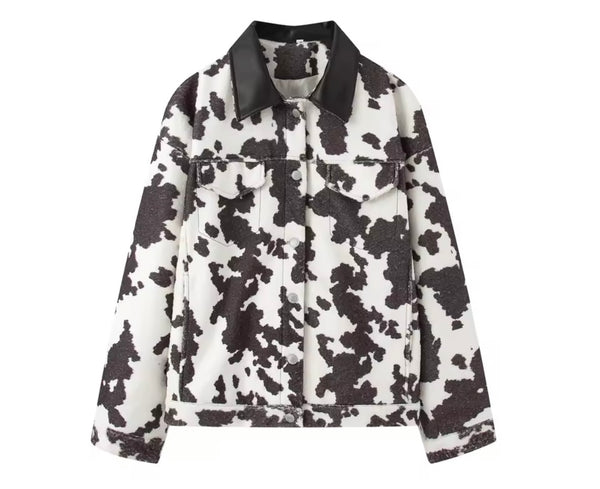 Women Fashion Animal Print Fringe Tassel Jacket