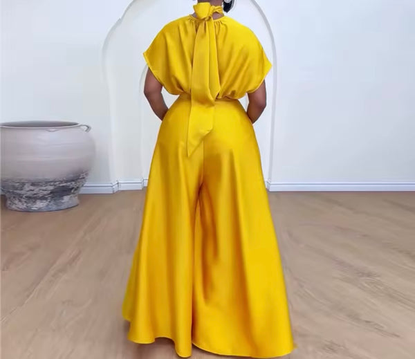 Women Fashion Satin Solid Color Two Piece Wide Leg Pant Set