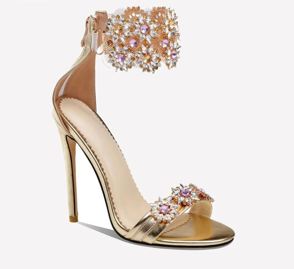 Women Fashion Open Toe Crystal Rhinestone Ankle Strap Sandals