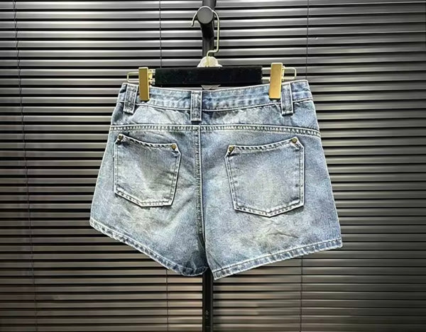 Women Blue Fashion Zipper Denim Shorts