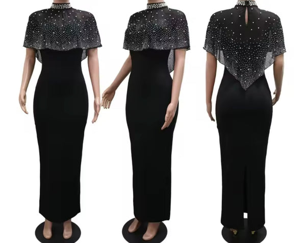 Women Bling Pearl Sleeveless Sexy Maxi Dress