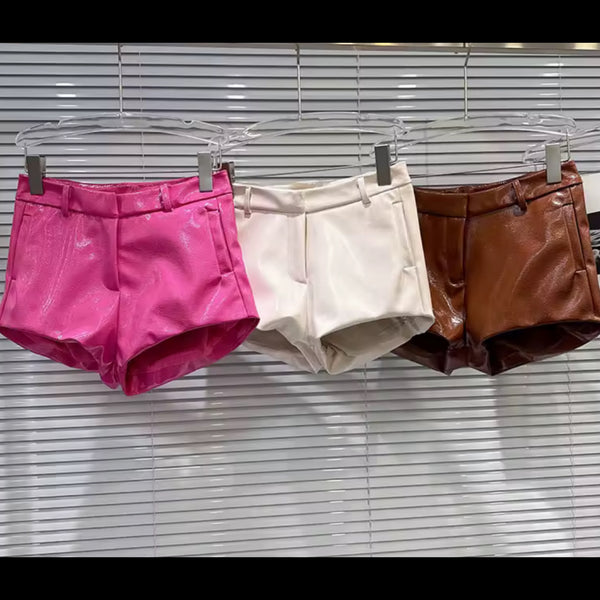 Women Color Fashion PU Shorts