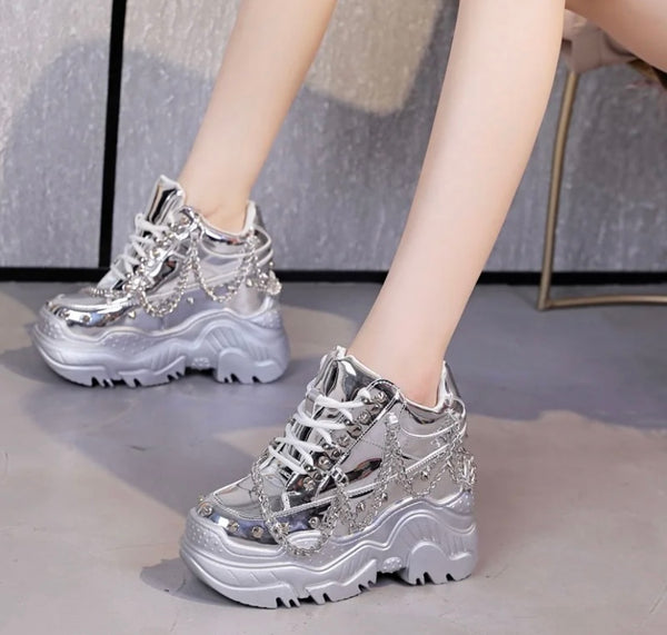 Women Fashion Platform Chain Sneakers