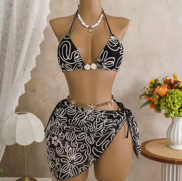 Women Sexy Halter Printed Bikini Cover Up Set