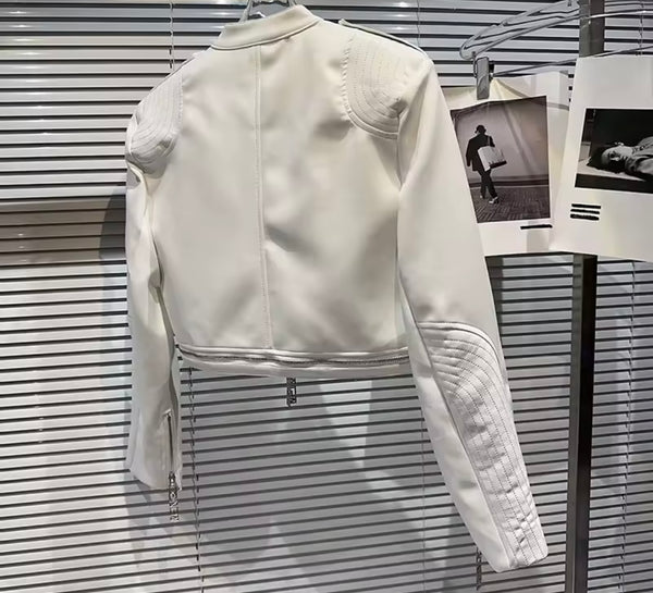 Women Fashion Zipper Faux Leather Jacket