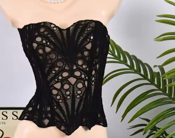 Women Sexy Fashion Strapless Lace Corset Top