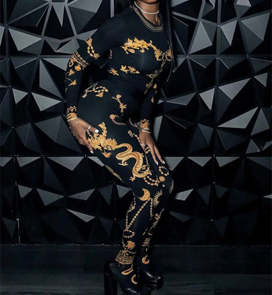 Women Black Printed Fashion Full Sleeve Two Piece Feet In Pant Set