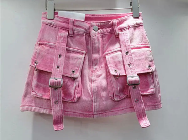 Women Fashion Cargo Denim Skirt