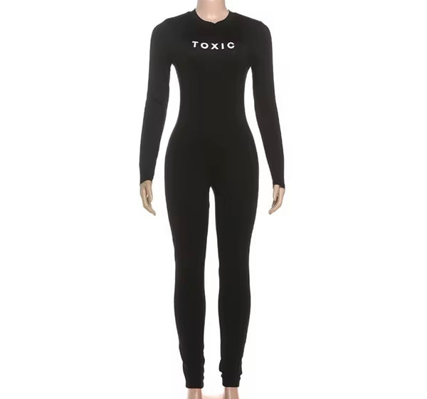 Women Fashion Black Toxic Print Full Sleeve Jumpsuit