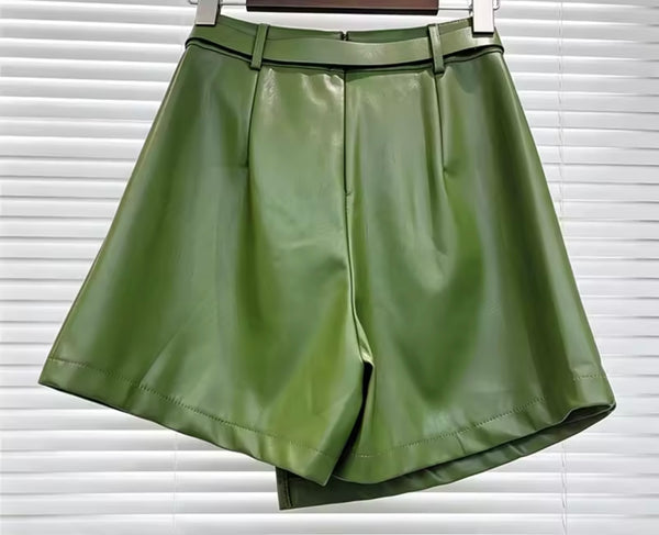 Women Fashion Faux Leather Wrap Shorts
