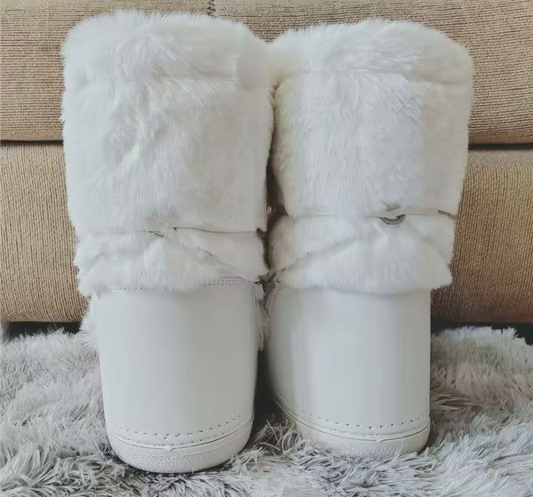 Women Fashion Color Faux Fur Platform Lace Up Boots