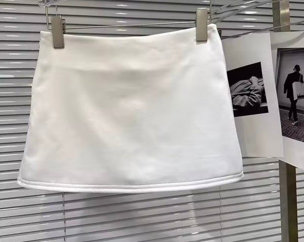 Women Rhinestone Sleeveless White Sexy Two Piece Skirt Set