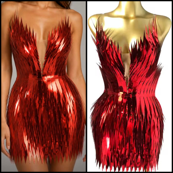 Women Red Strapless Sexy Mirror Dress