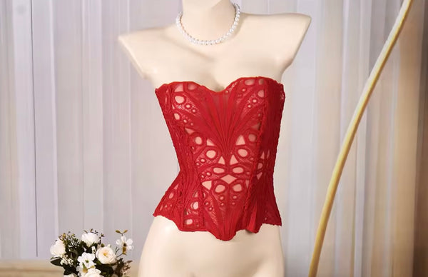 Women Sexy Fashion Strapless Lace Corset Top